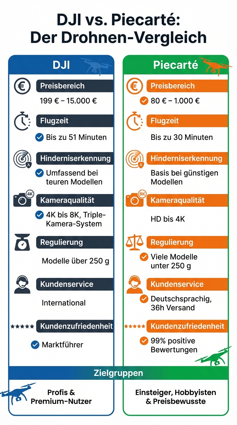 DJI vs Piecarté Drone Comparison: Prices, Flight Time and Features
