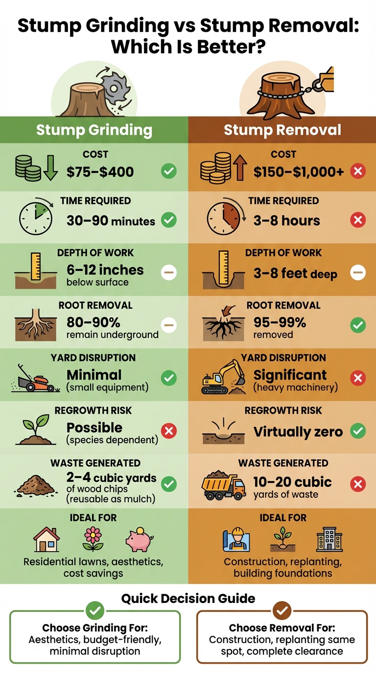 Stump Grinding vs Stump Removal Comparison Chart