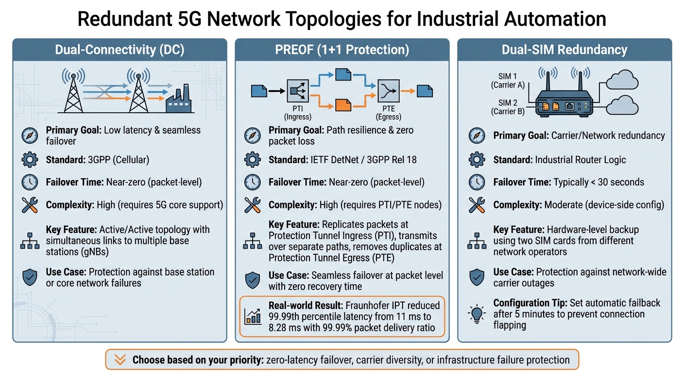 Comparison of 5G Redundant Network Topologies for Industrial Automation