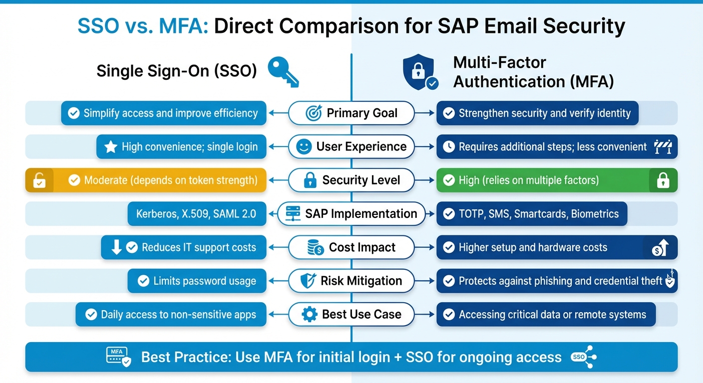 SSO vs MFA for SAP Email Security: Complete Feature Comparison