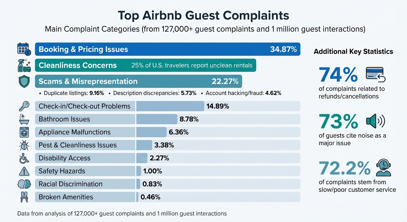 Top Airbnb Guest Complaints by Category with Percentages