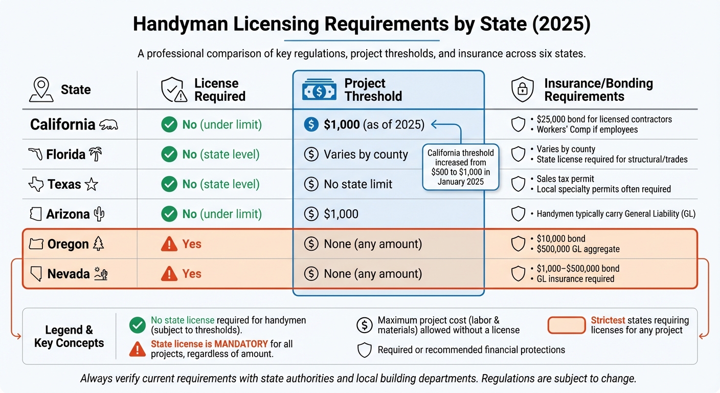 Handyman Licensing Requirements by State: Thresholds, Bonds, and Insurance