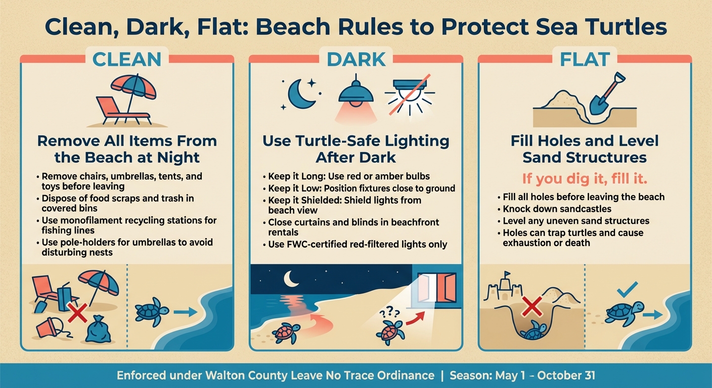 Clean Dark Flat Beach Rules to Protect 30A Sea Turtles