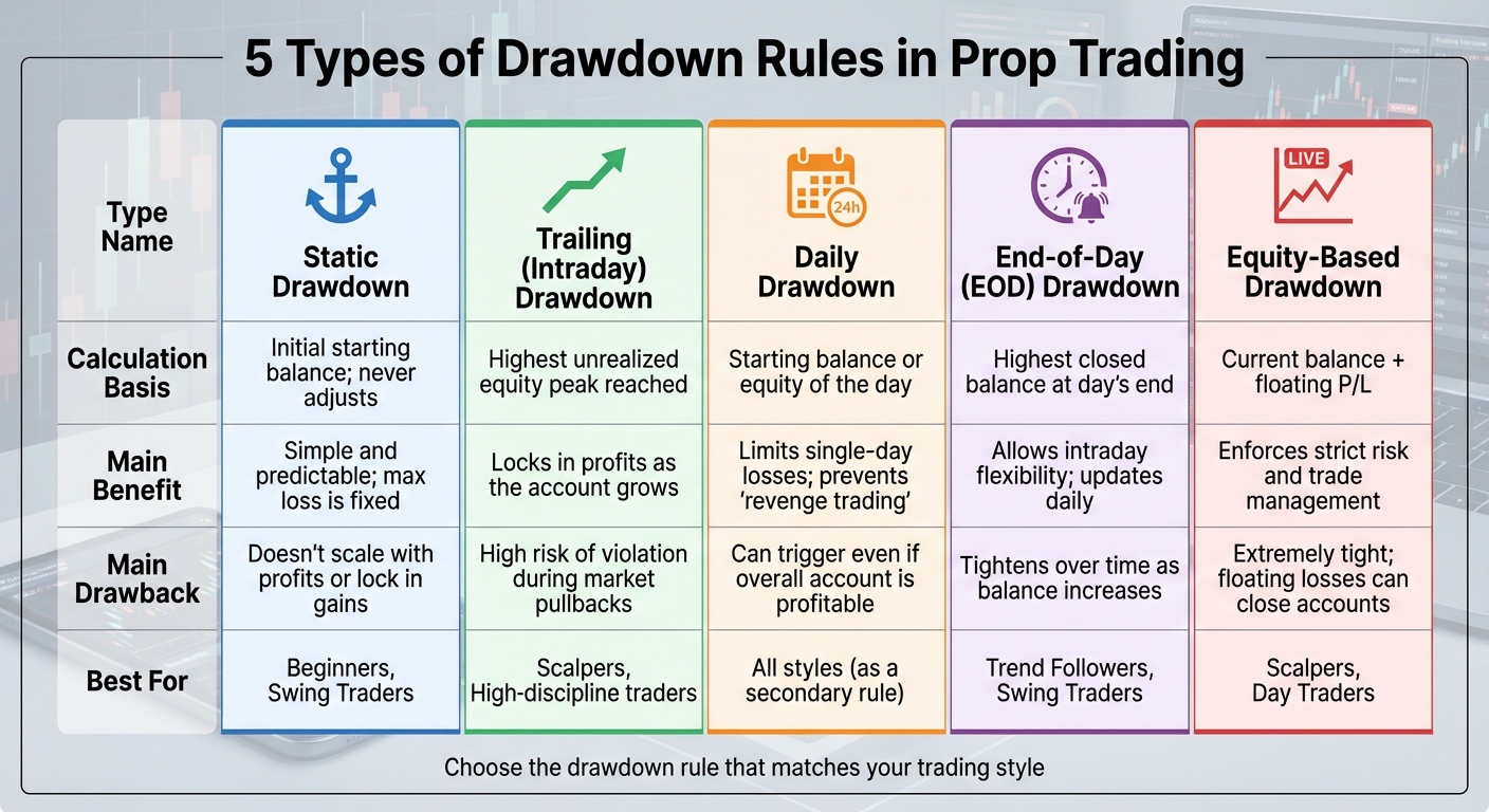 5 Types of Drawdown Rules in Prop Trading Compared
