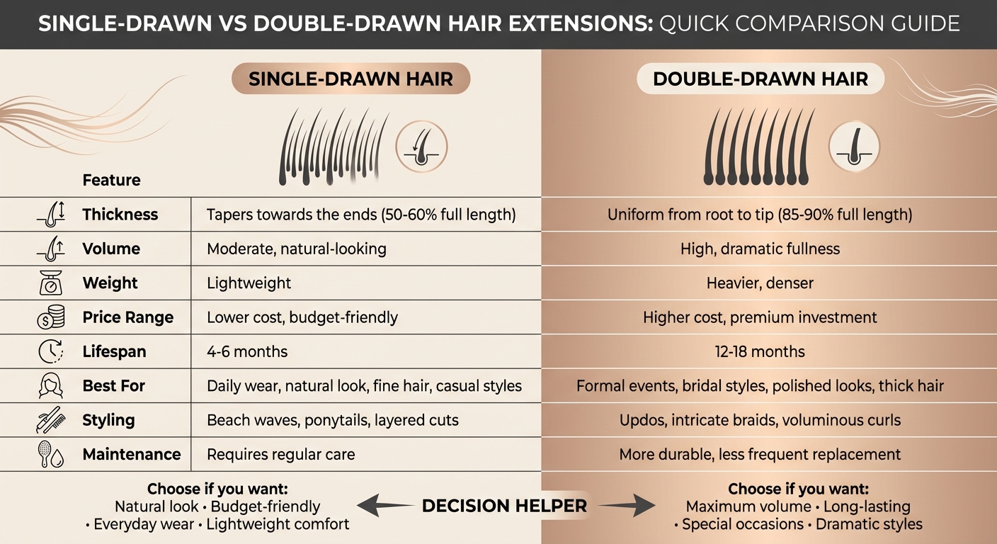 Single-Drawn vs Double-Drawn Hair Extensions Comparison Chart