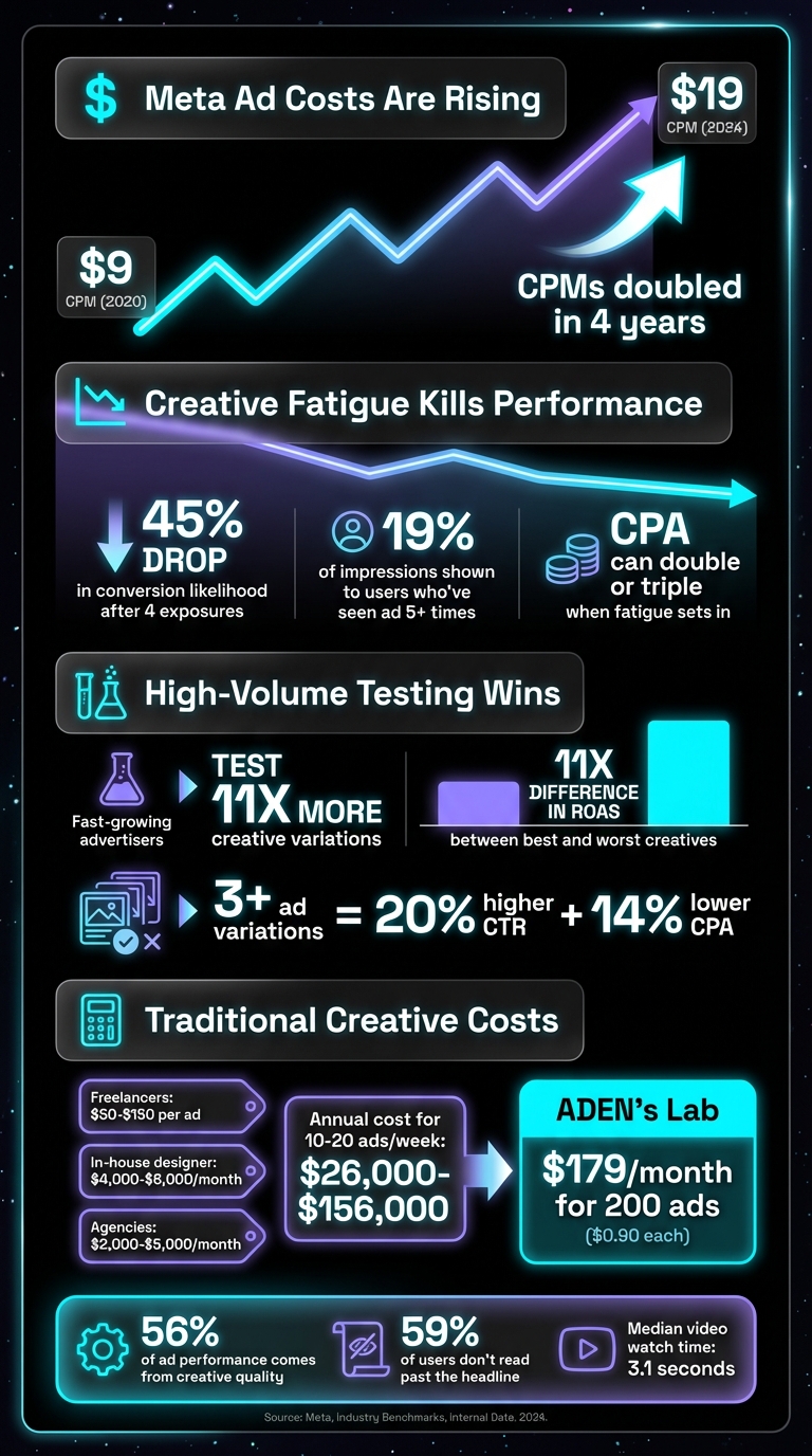 Meta Ads Performance Statistics: CPM Costs, Creative Fatigue Impact, and Testing Results