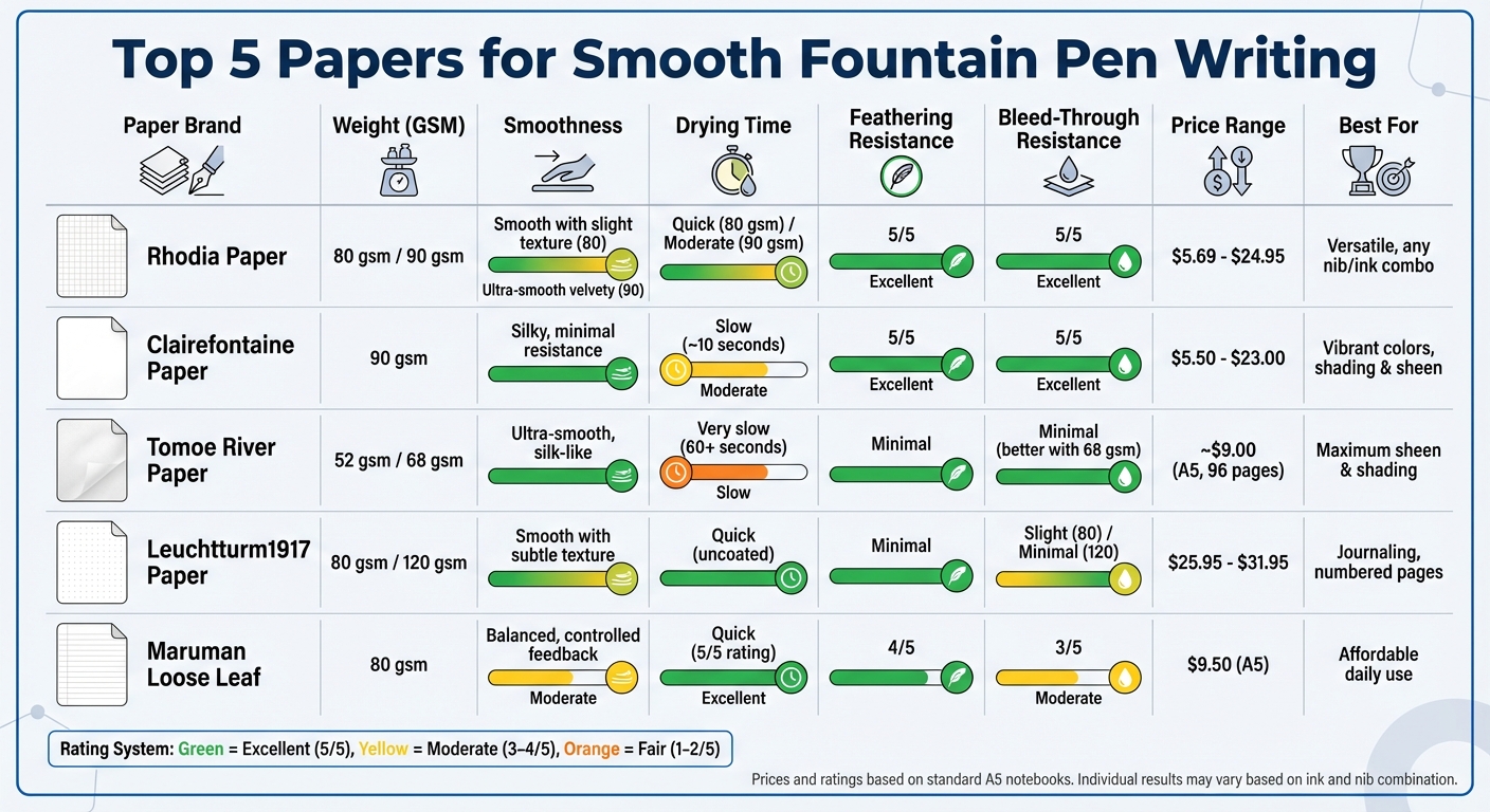 Comparison of Top 5 Fountain Pen Papers: Features, Performance, and Pricing