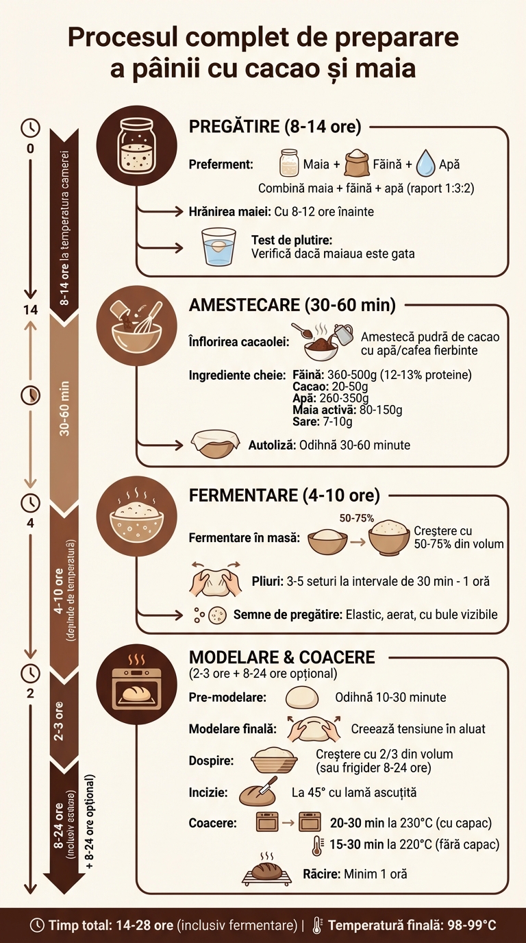 Pași pentru prepararea pâinii cu cacao și maia
