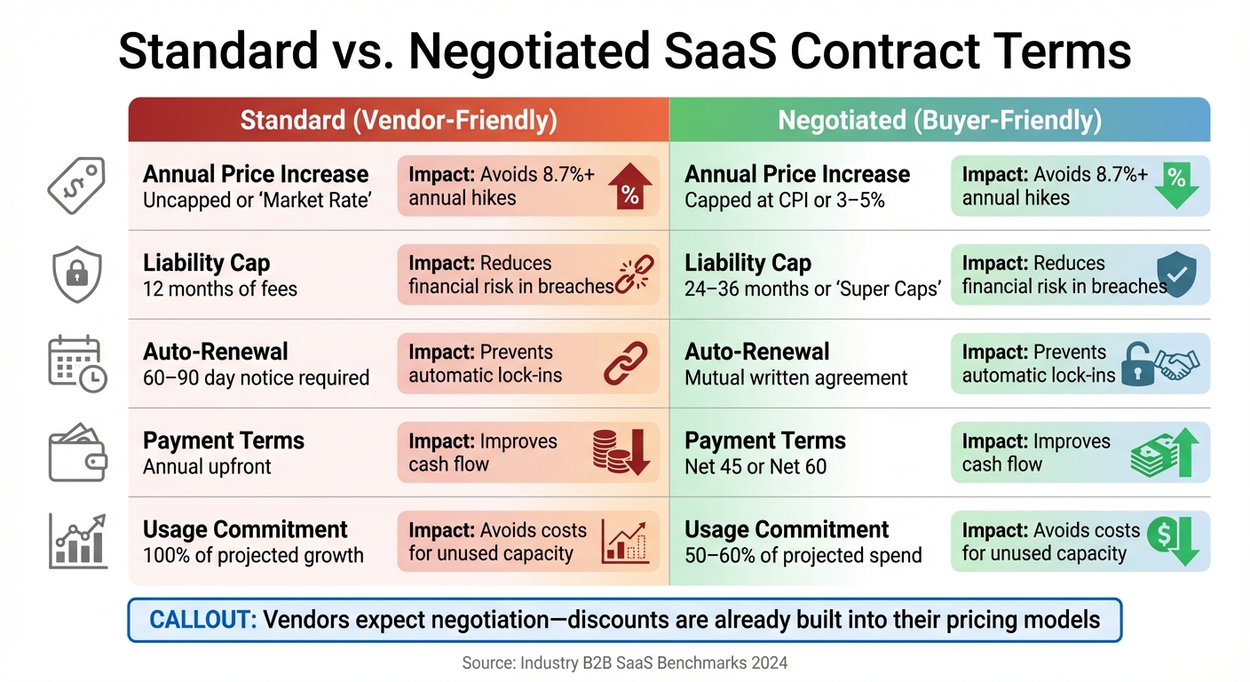 Standard vs Negotiated SaaS Contract Terms Comparison