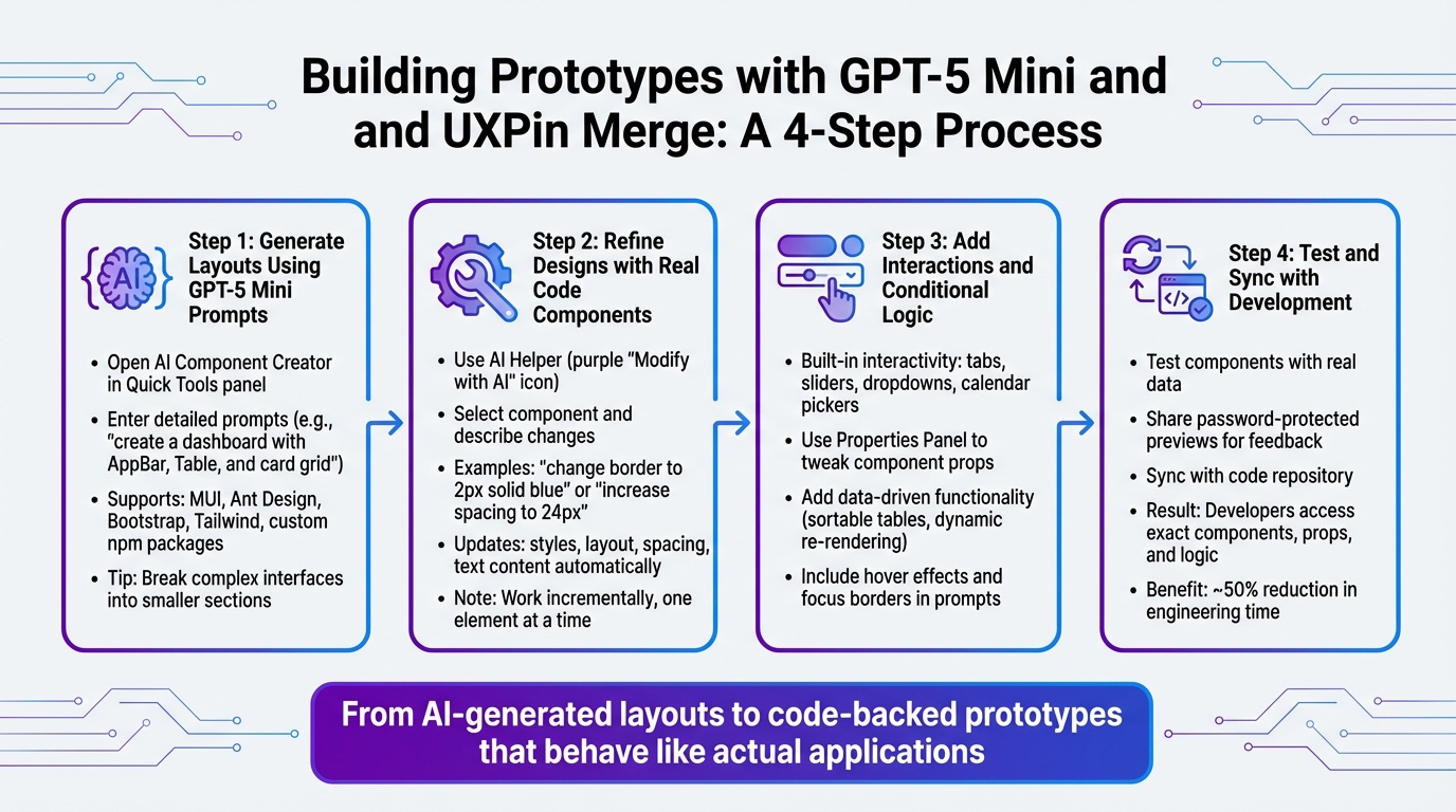 4-Step Process for Building Prototypes with GPT-5 Mini and UXPin Merge