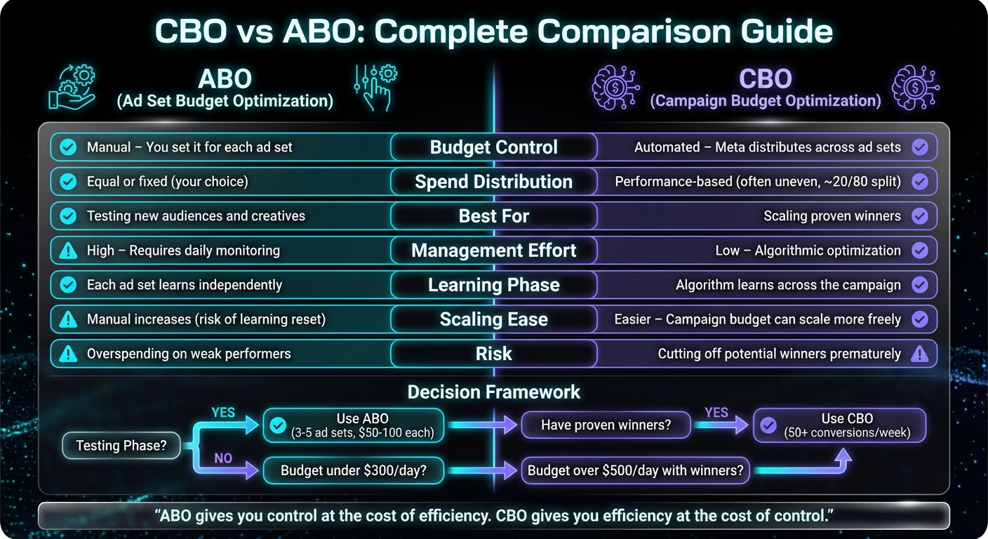 CBO vs ABO Meta Ads Budget Optimization Comparison Chart