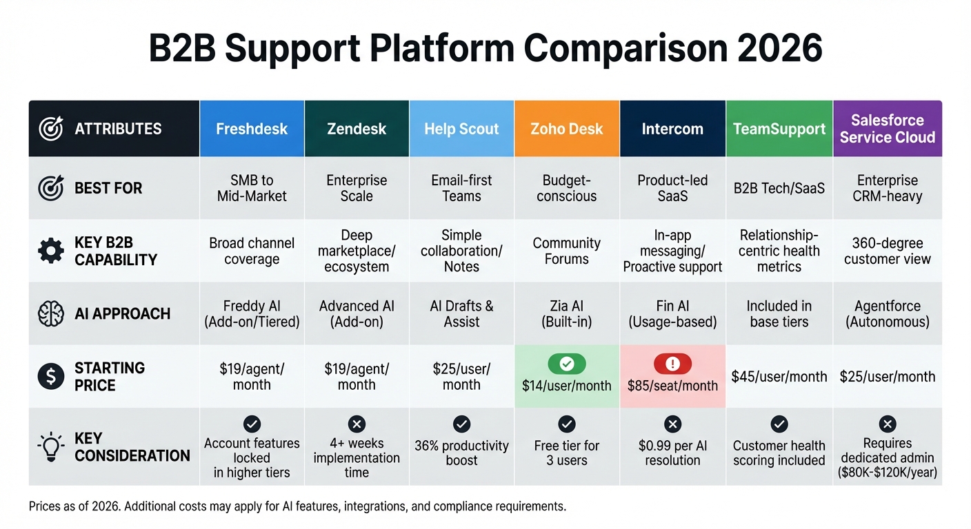B2B Support Platform Comparison: Features, Pricing & AI Capabilities 2026