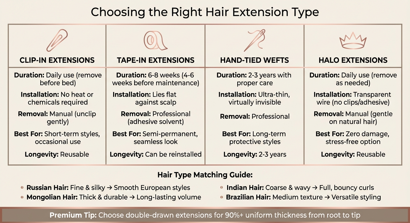 Hair Extension Types Comparison: Duration, Removal Method, and Best Use Cases