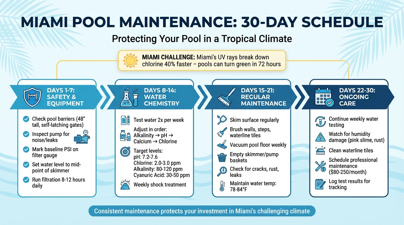 30-Day Miami Pool Maintenance Timeline for New Owners