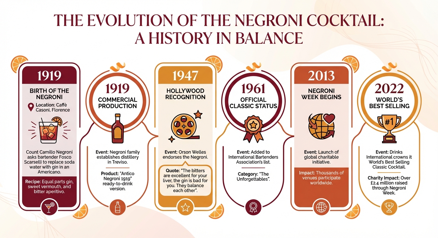 History and Evolution of the Negroni Cocktail from 1919 to Present