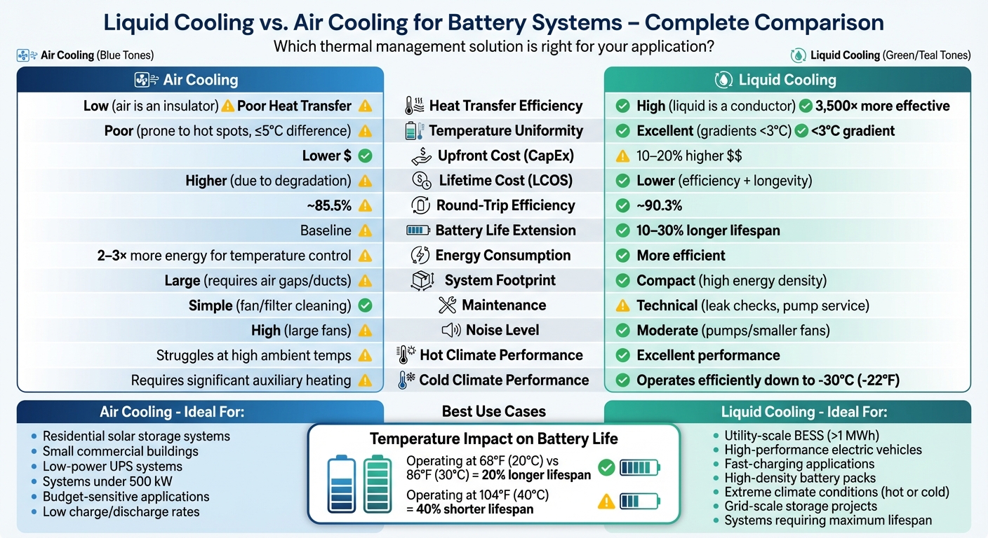 Air Cooling vs Liquid Cooling for Battery Systems: Complete Comparison Chart