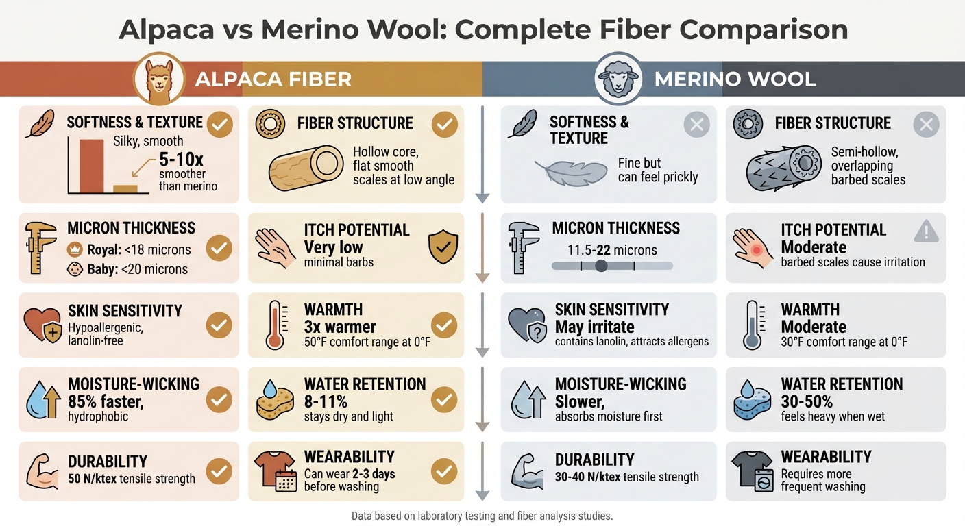 Alpaca vs Merino Wool Fiber Comparison Chart