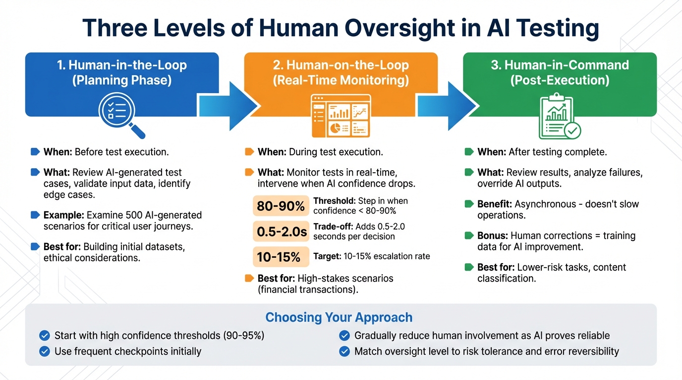 Three Levels of Human Oversight in AI Testing: When and How to Intervene