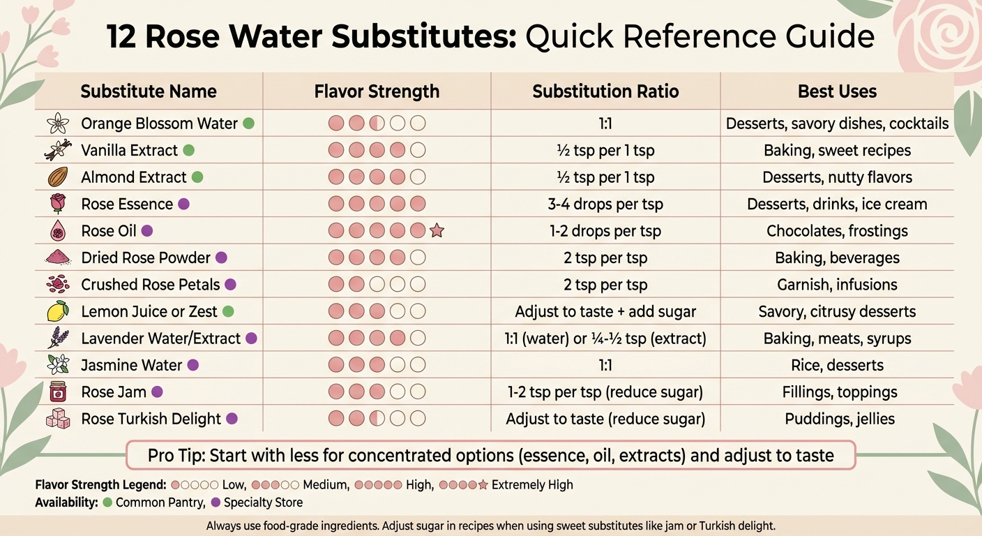 Rose Water Substitutes Comparison Chart: Ratios, Strength & Best Uses
