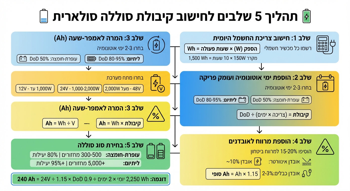 5 שלבים לחישוב קיבולת סוללה למערכת סולארית