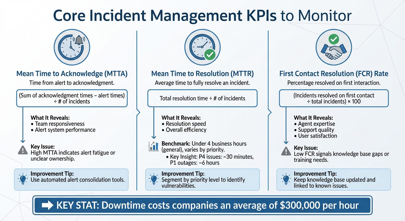 Core Incident Management KPIs: MTTA, MTTR, and FCR Comparison Chart