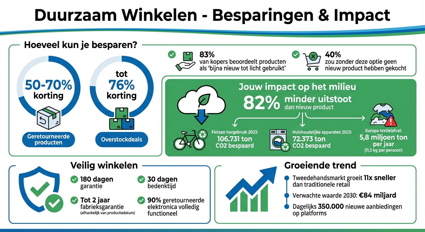 Duurzaam winkelen besparingen en milieu-impact infographic