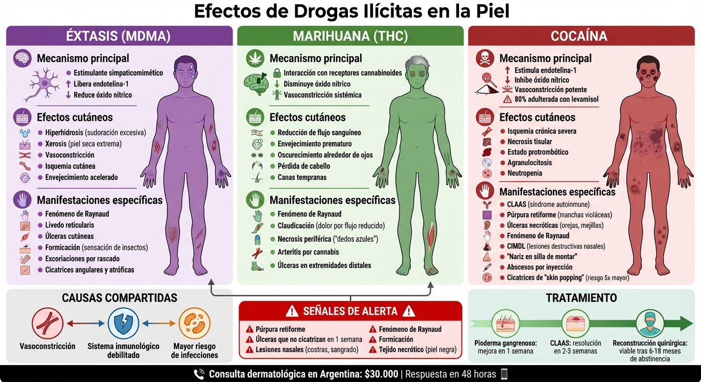 Efectos de drogas ilícitas en la piel: éxtasis, marihuana y cocaína