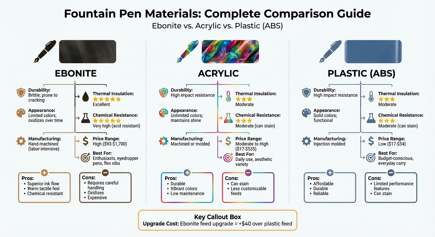 Fountain Pen Materials Comparison: Ebonite vs Acrylic vs Plastic