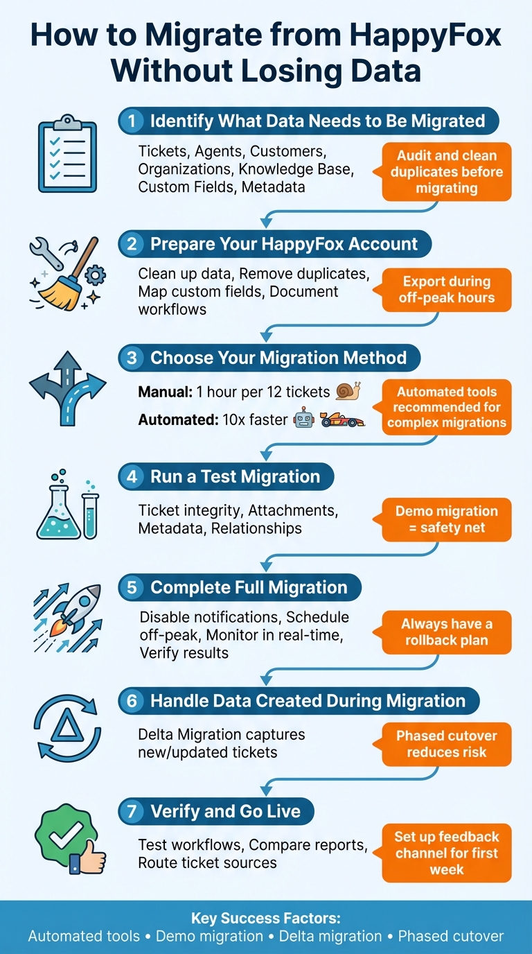 7-Step HappyFox Migration Process: From Data Audit to Full Cutover