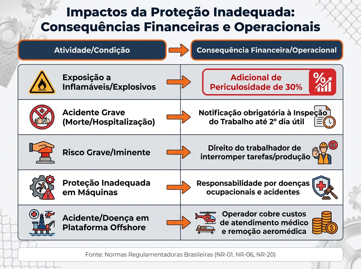 Consequências financeiras e operacionais da falta de equipamentos de segurança adequados