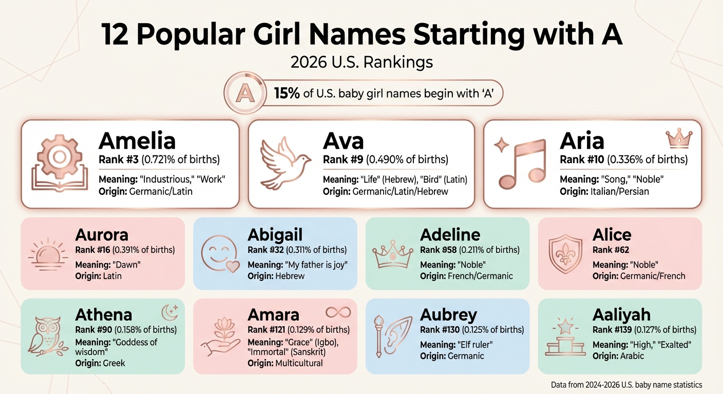 12 Popular Girl Names Starting with A: Rankings, Meanings & Origins 2026