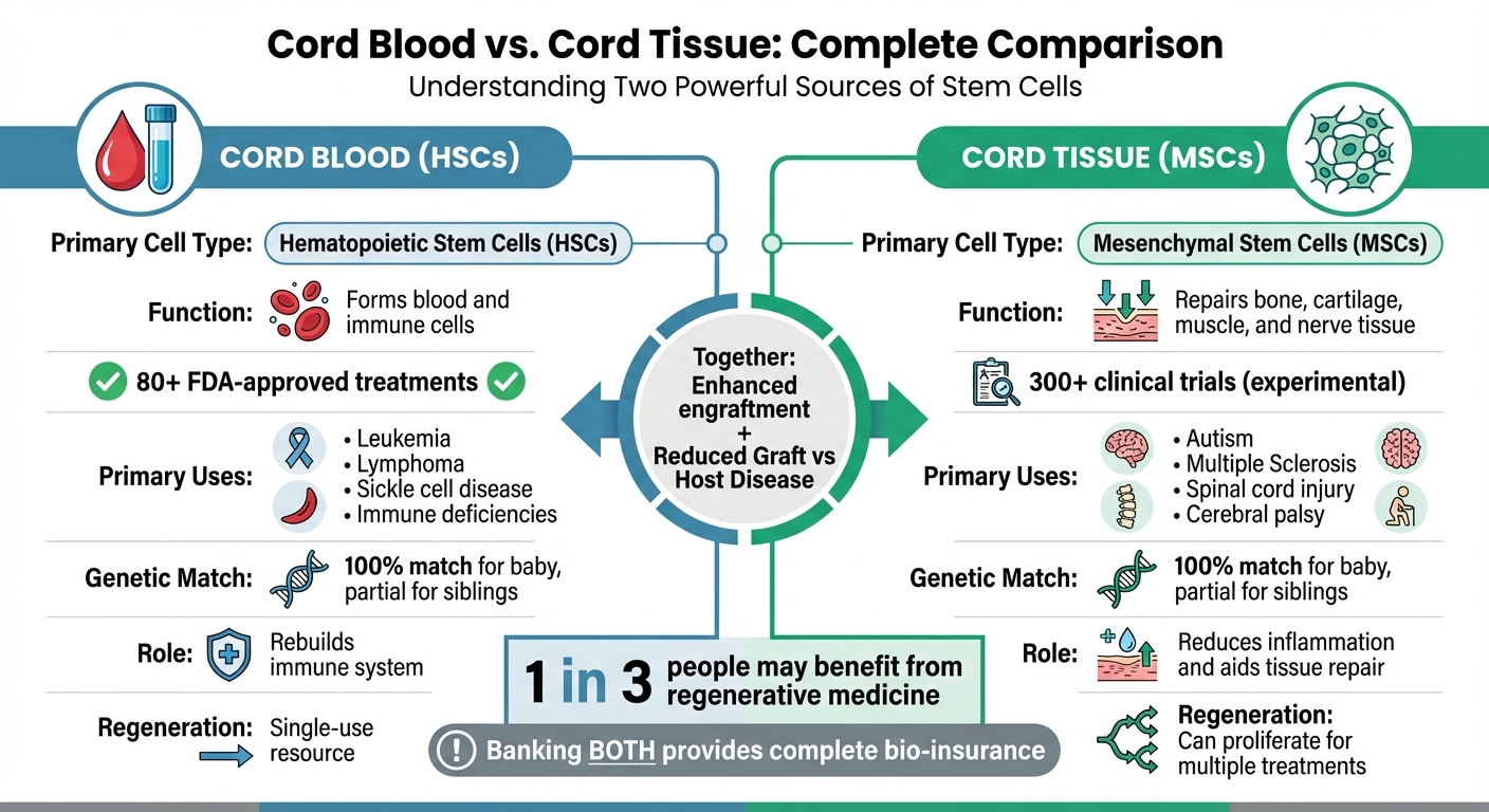 Cord Blood vs Cord Tissue Stem Cells Comparison Chart