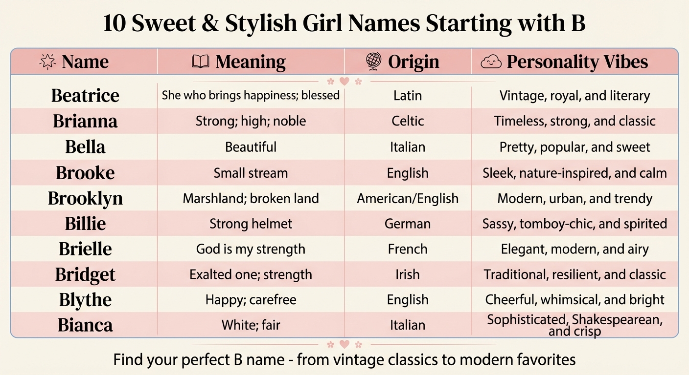 10 Girl Names Starting with B: Meanings, Origins & Personality Comparison Chart