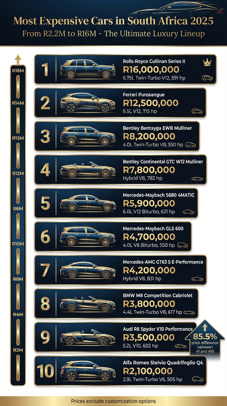 Top 10 Most Expensive Cars in South Africa 2025 - Price Comparison