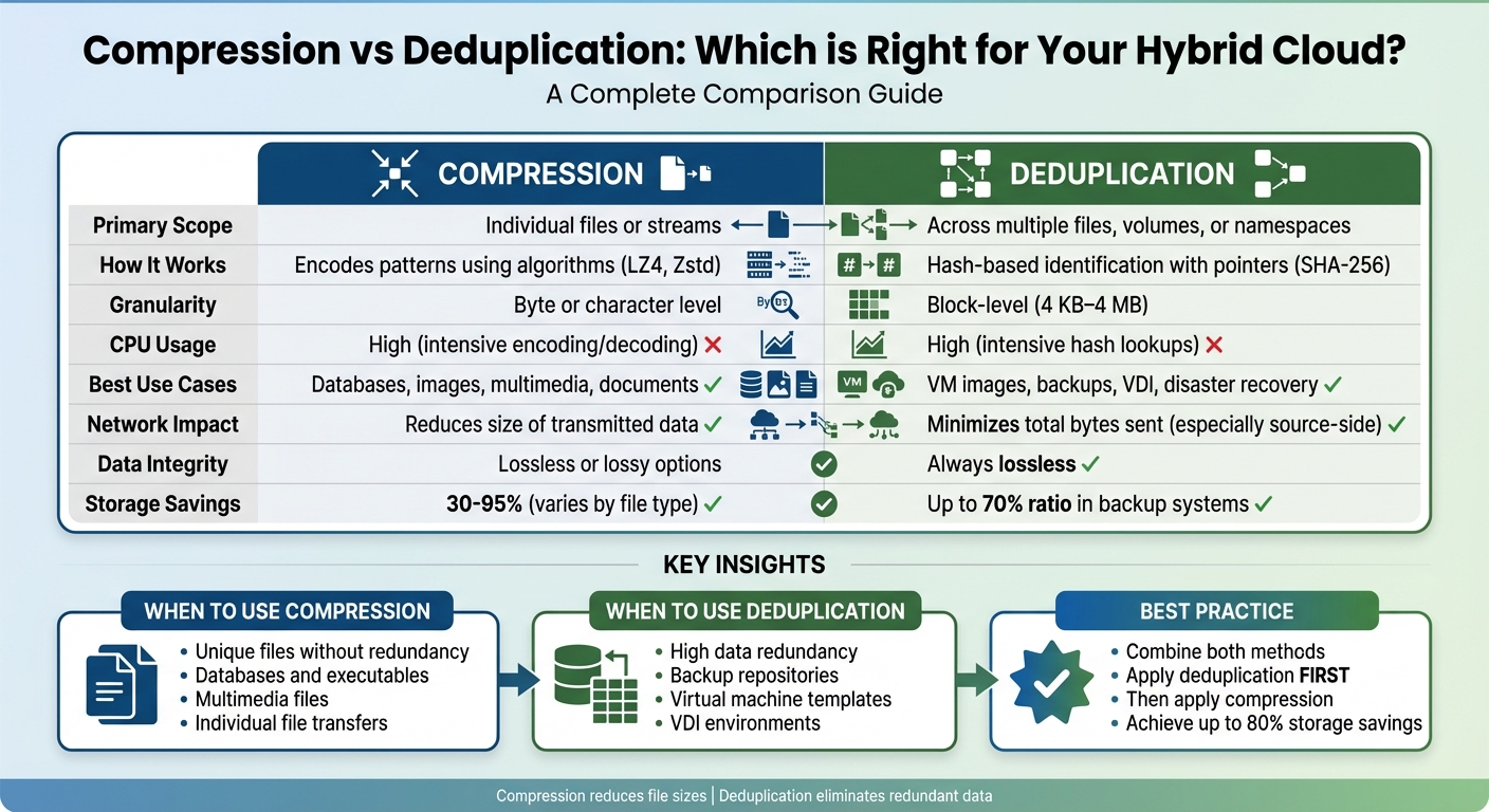 Compression vs Deduplication for Hybrid Cloud: Complete Comparison Guide