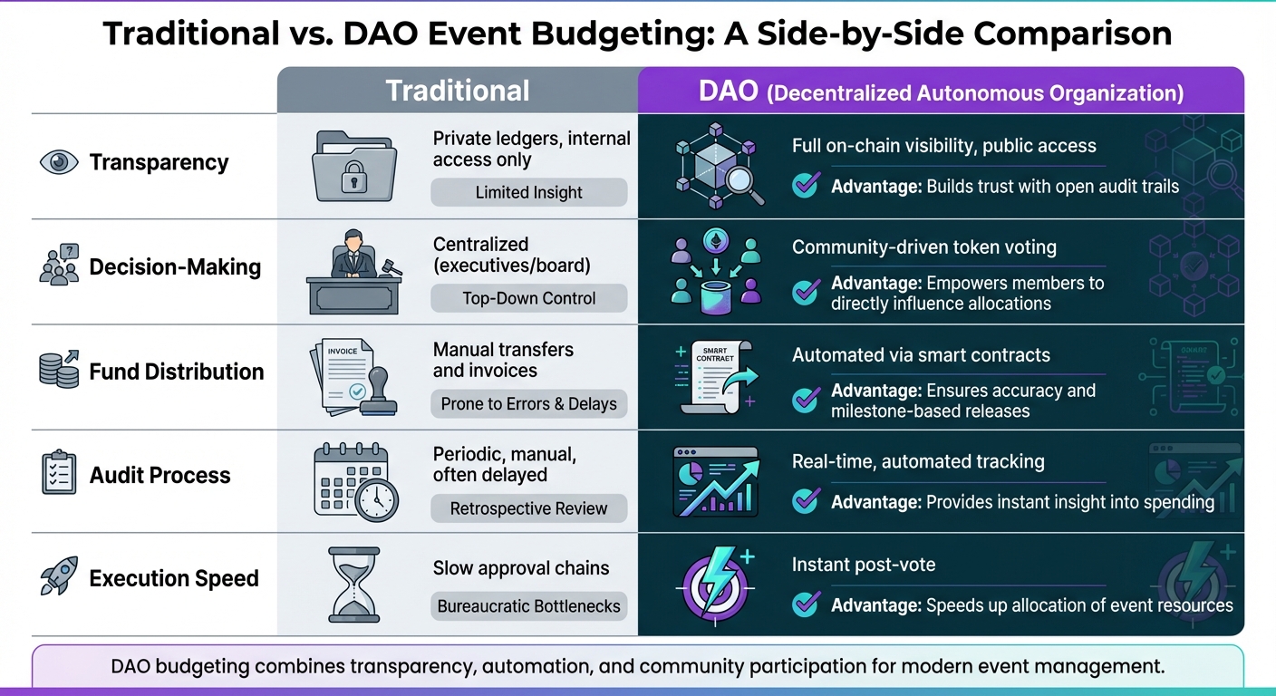 Traditional vs DAO Event Budget Management Comparison
