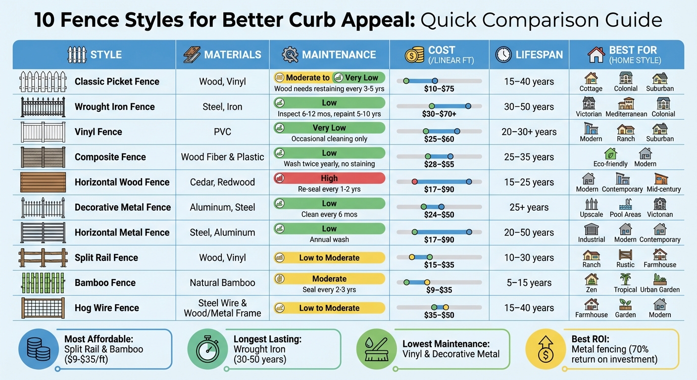 10 Fence Styles Comparison: Cost, Durability, and Maintenance Guide