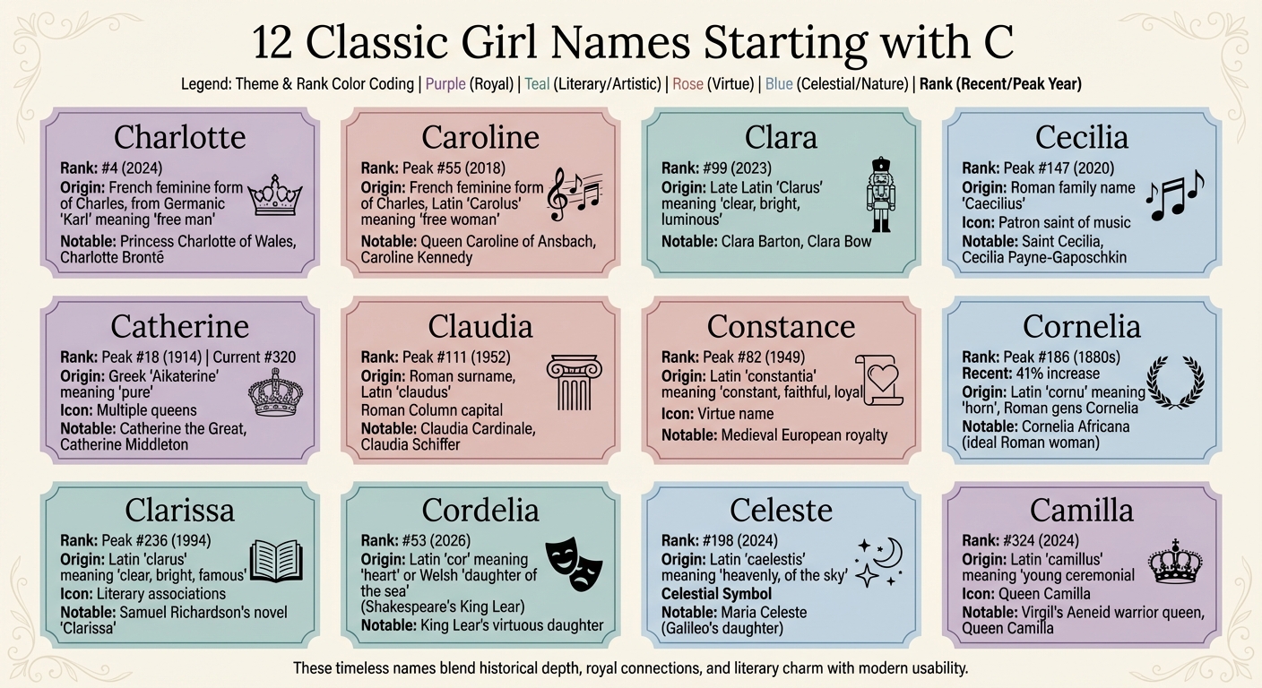 12 Classic Girl Names Starting with C: Origins, Meanings, and Popularity Rankings