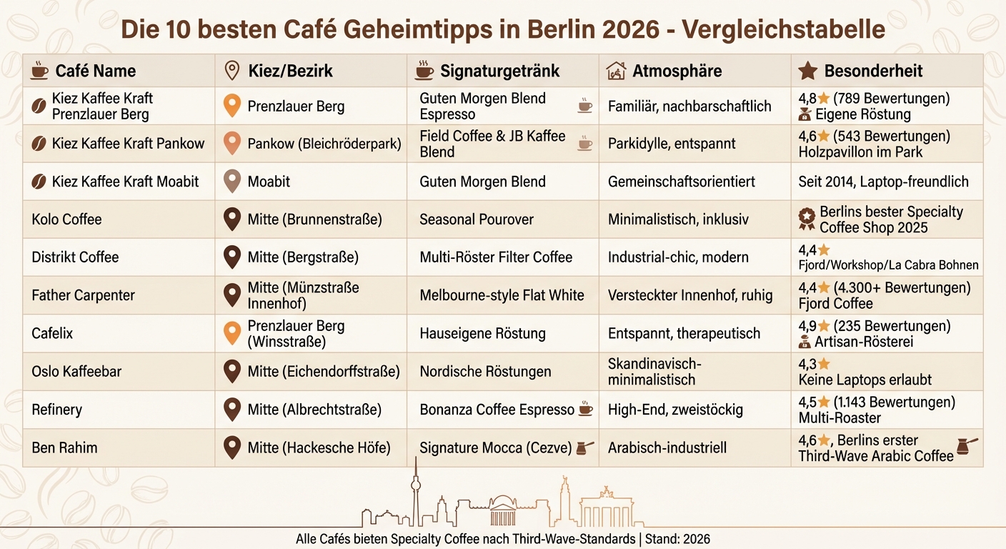 Vergleich der 10 besten Geheimtipp-Cafés in Berlin 2026