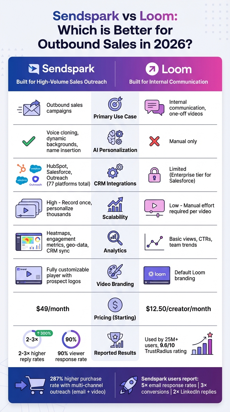 Sendspark vs Loom Feature Comparison for Outbound Sales 2026