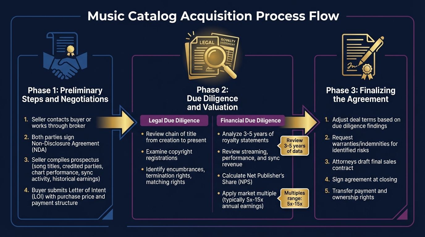 Music Catalog Acquisition Process: 3 Phases from NDA to Closing