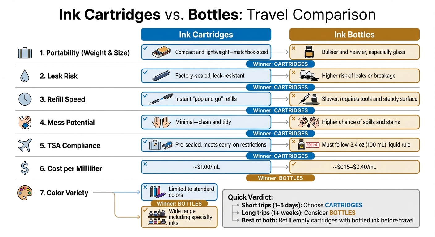 Ink Cartridges vs Bottles Travel Comparison Chart