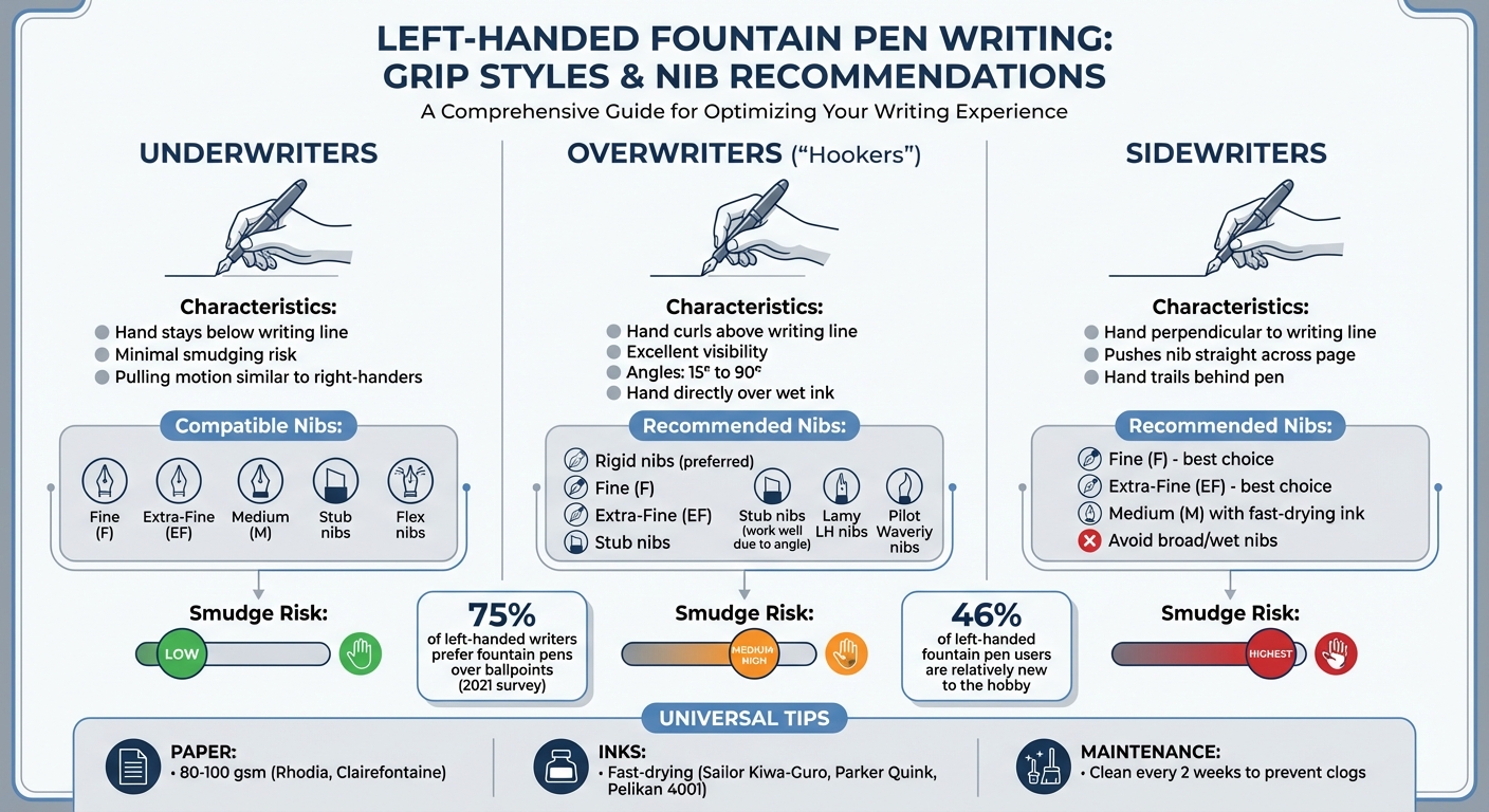 Left-Handed Writer Grip Styles and Recommended Fountain Pen Nibs