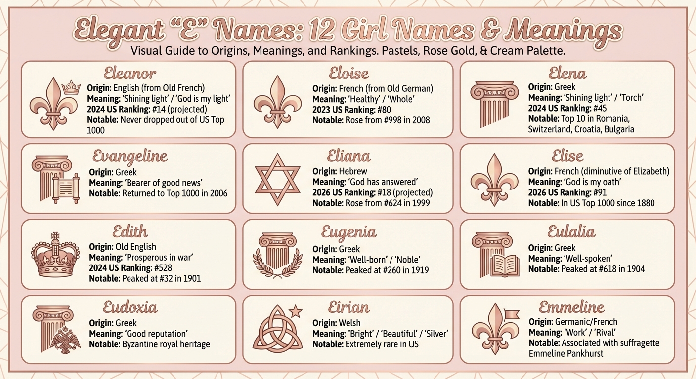 12 Elegant Girl Names Starting with E: Origins, Meanings, and Popularity Rankings