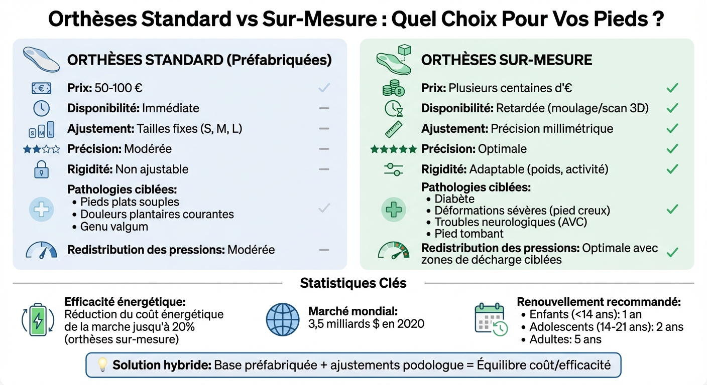 Comparaison orthèses standard vs sur-mesure : prix, ajustement et pathologies