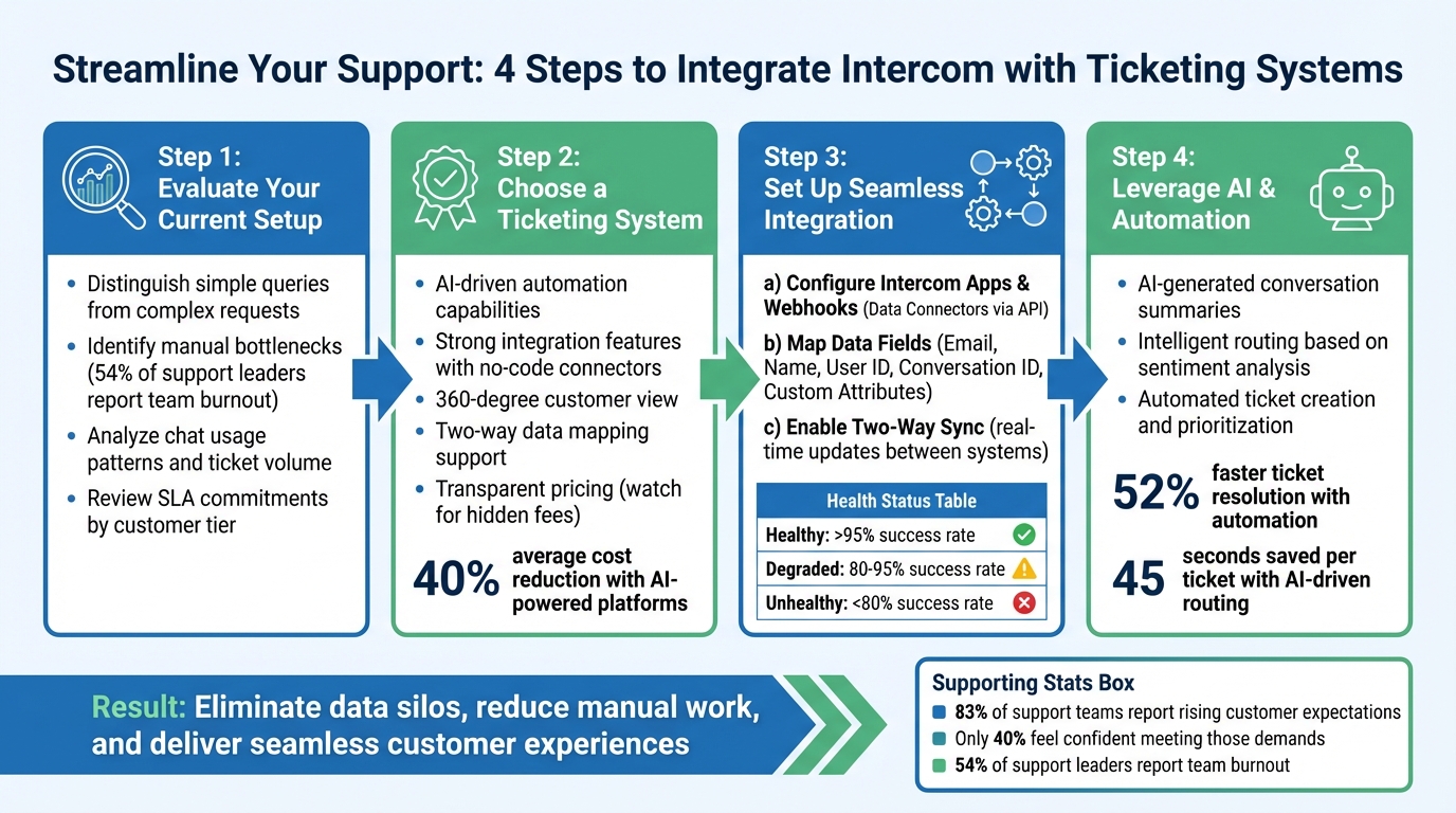 4-Step Workflow Integration Process: Connecting Intercom Chat to External Ticketing Systems