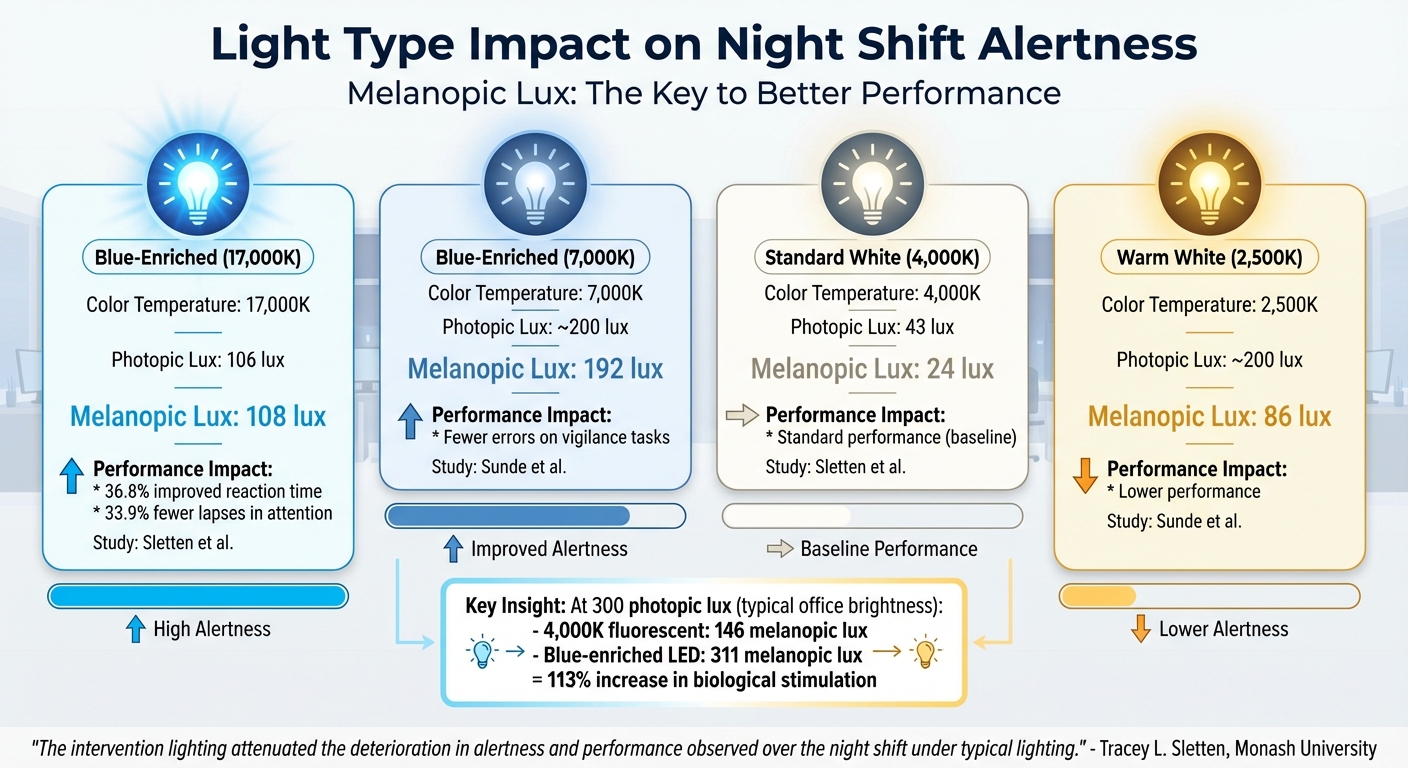 Light Type Effects on Night Shift Alertness: Melanopic Lux Comparison