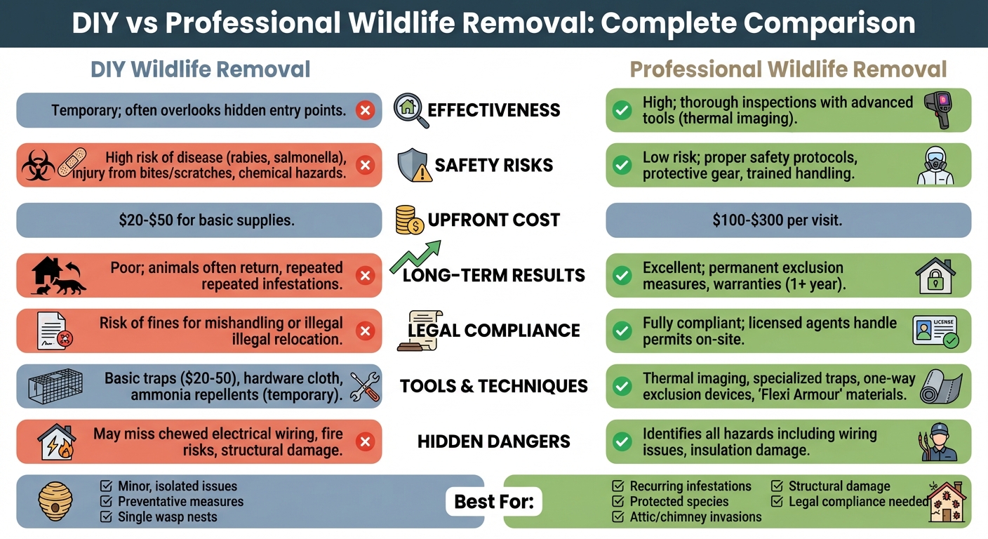 DIY vs Professional Wildlife Removal Comparison Chart