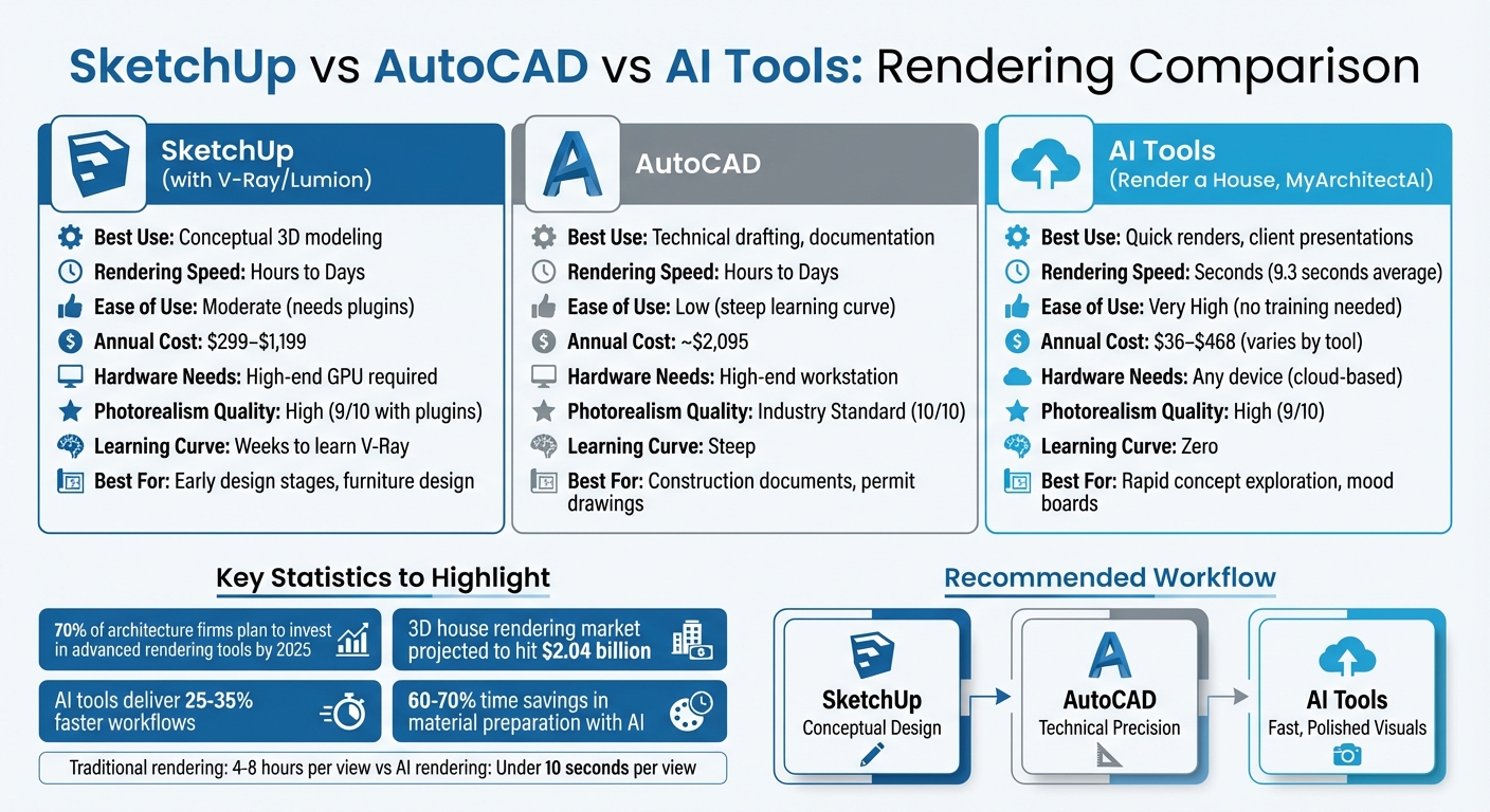 SketchUp vs AutoCAD vs AI Tools: Complete Rendering Comparison Chart