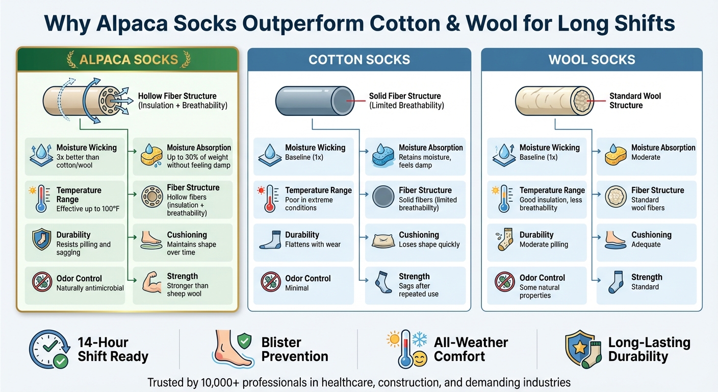 Alpaca vs Cotton vs Wool Socks Performance Comparison for Long Shifts